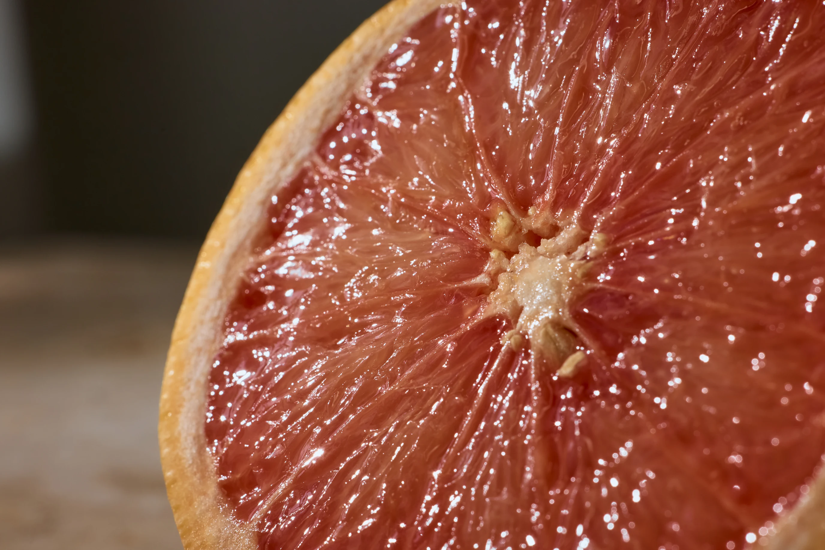 Cross-section of citrus showing cellular structure